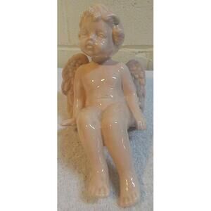 Beautiful 6" Vtg Rose Colored Porcelain Angel Figurine Very Cute
